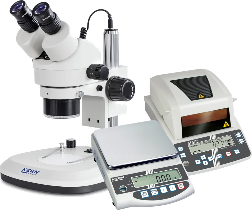 Kern Stereomikroskop, Feuchtebestimmer und Präzisionswaage
